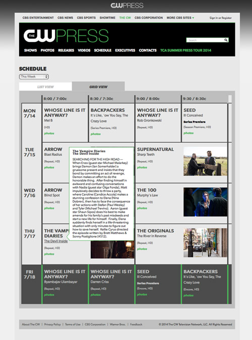 The CW Press Schedule Grid